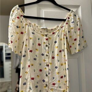 Madewell Cream Floral Button-Down Blouse